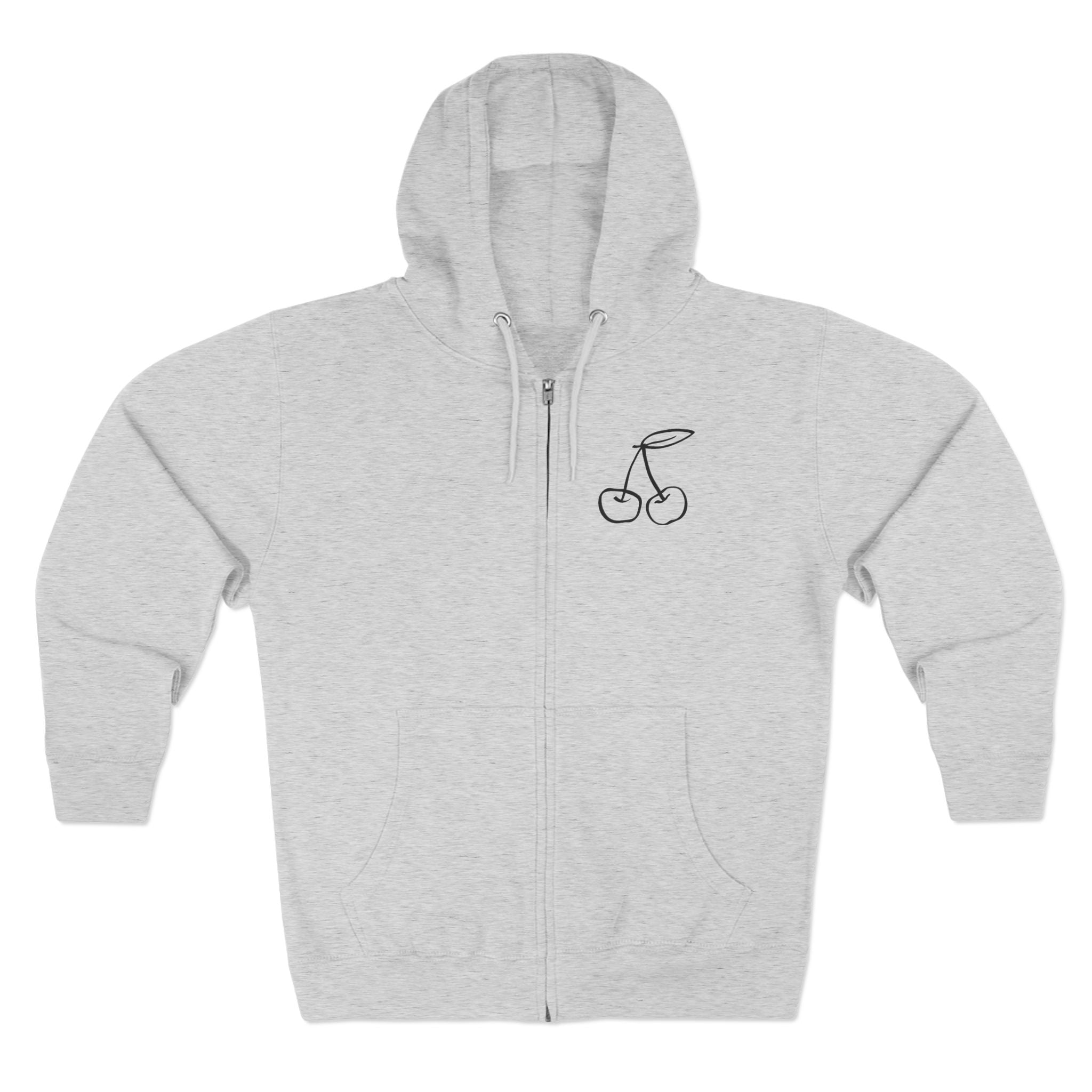 Discrete Cherry Hoodie — cherry motif zip hoodie from the Discrete Collection by Findom Attire Australia